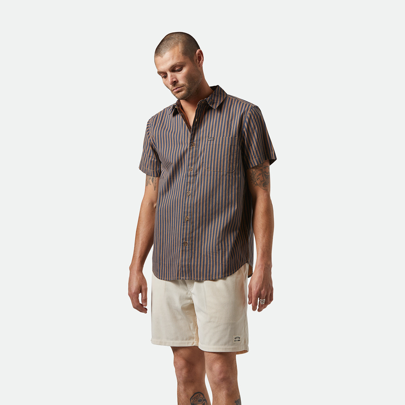CHARTER PRINT S/S WVN-WASHED BLUE/SUNNAKED  STRIPE
