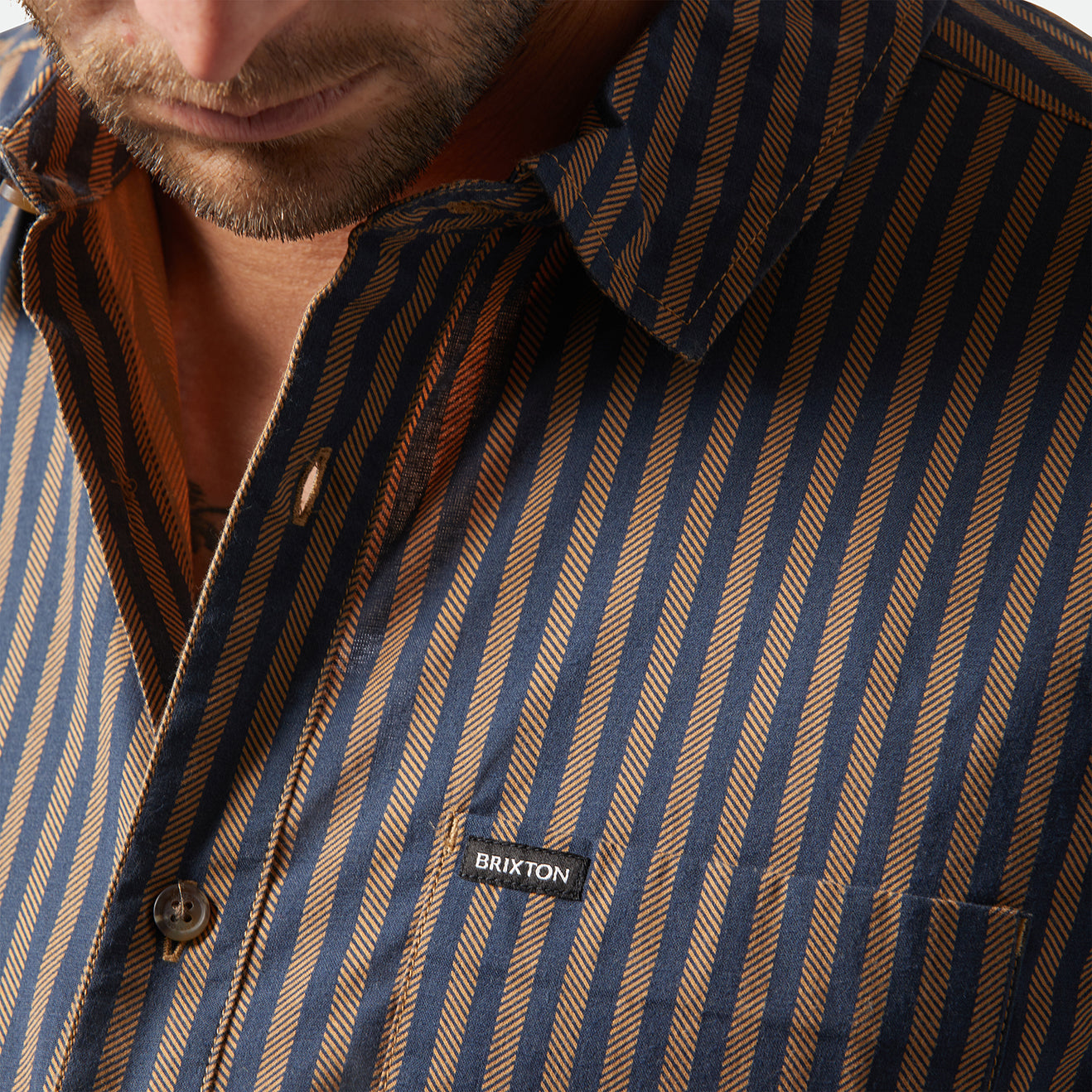 CHARTER PRINT S/S WVN-WASHED BLUE/SUNNAKED  STRIPE