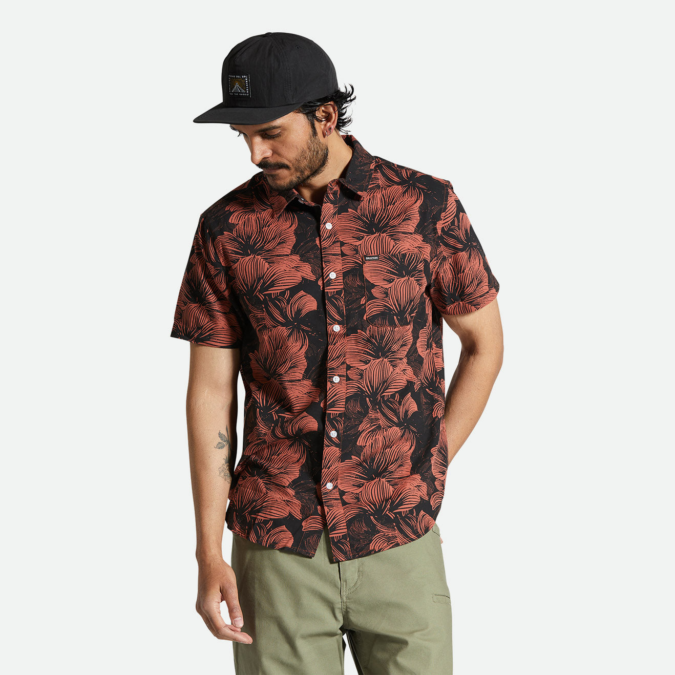 CHARTER PRINT S/S WVN-WASHED BLACK/TERRACOTTA FLORAL