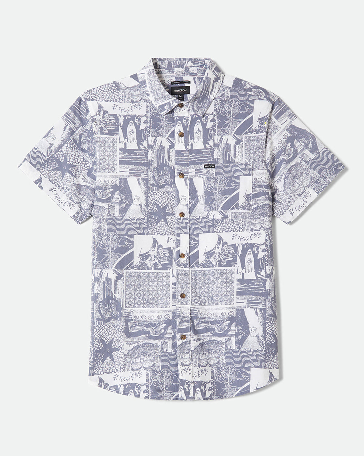 CHARTER PRINT S/S WVN - NAVY/WHITE COLLAGE