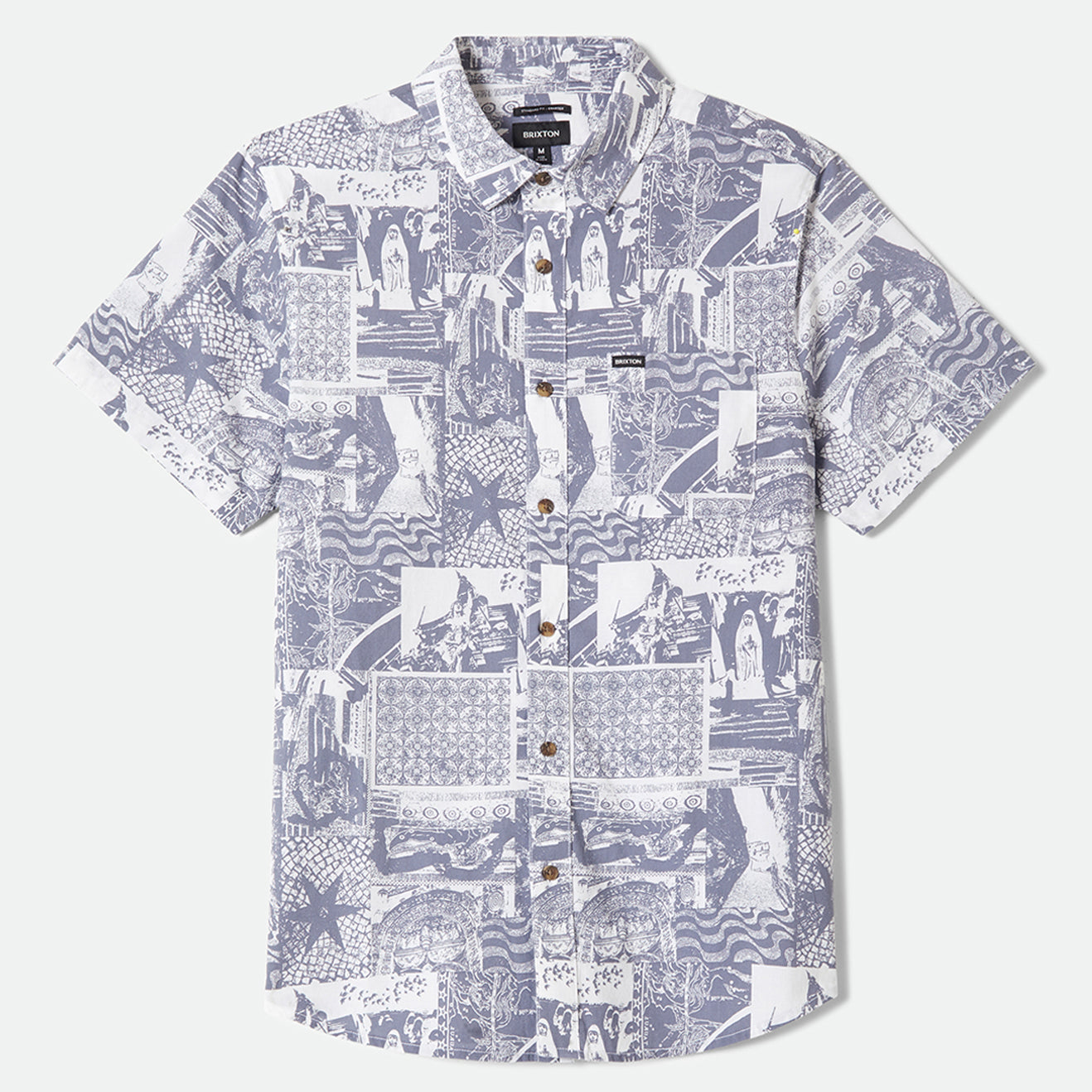 CHARTER PRINT S/S WVN - NAVY/WHITE COLLAGE
