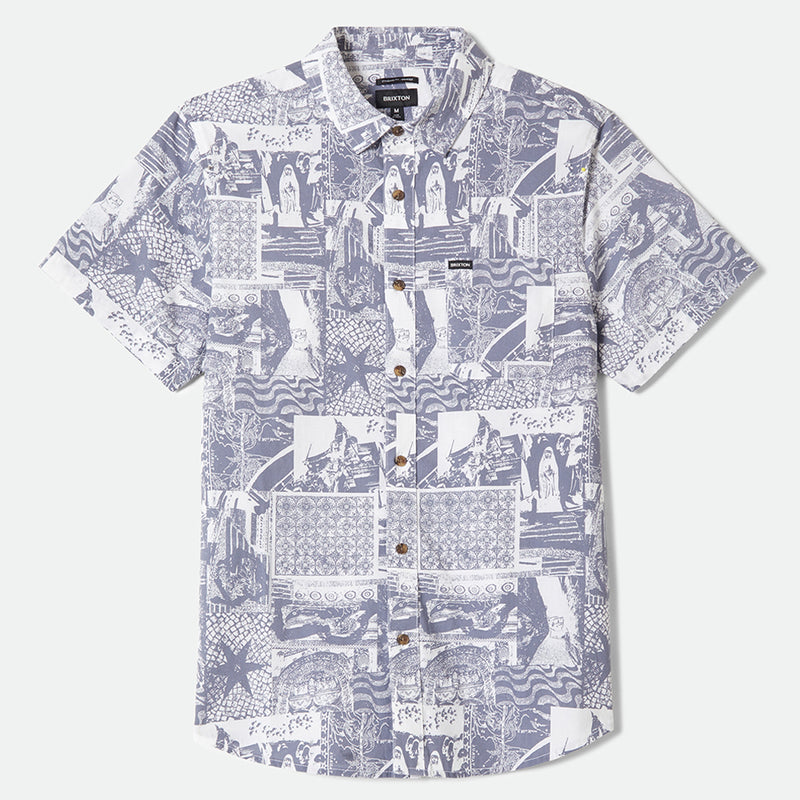 CHARTER PRINT S/S WVN - NAVY/WHITE COLLAGE