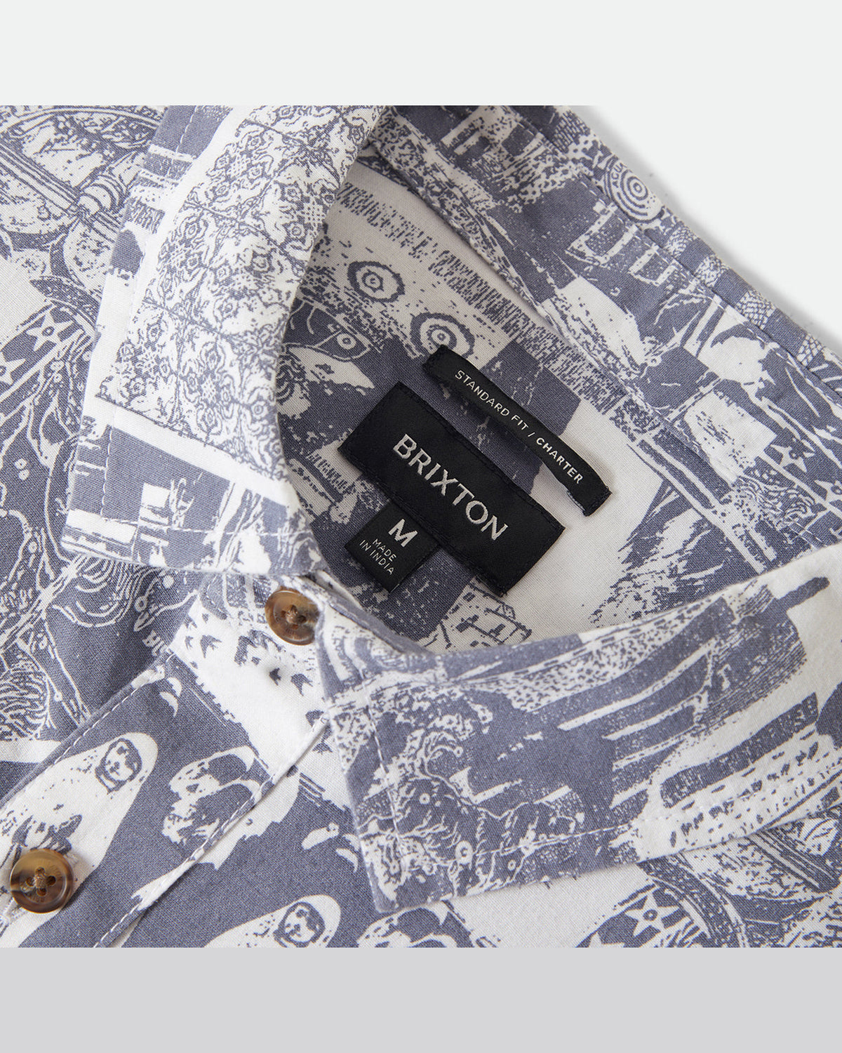 CHARTER PRINT S/S WVN - NAVY/WHITE COLLAGE