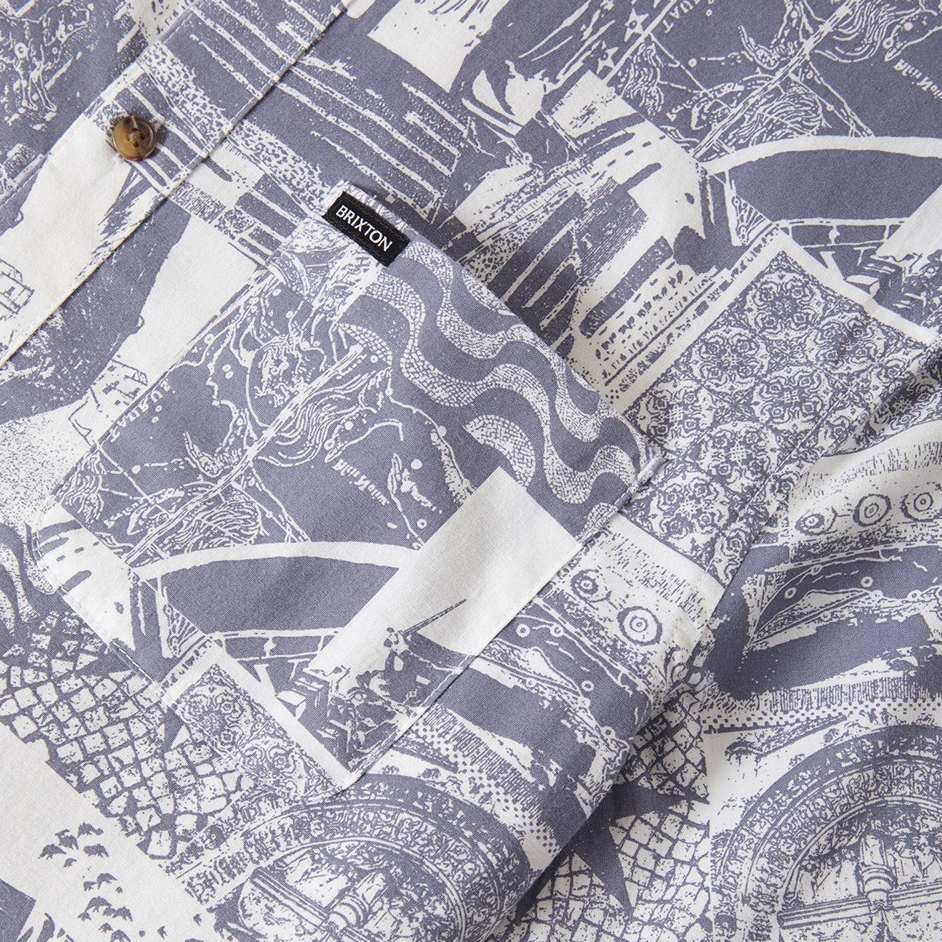 CHARTER PRINT S/S WVN - NAVY/WHITE COLLAGE