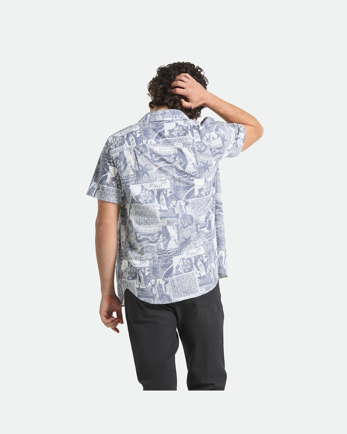 CHARTER PRINT S/S WVN - NAVY/WHITE COLLAGE