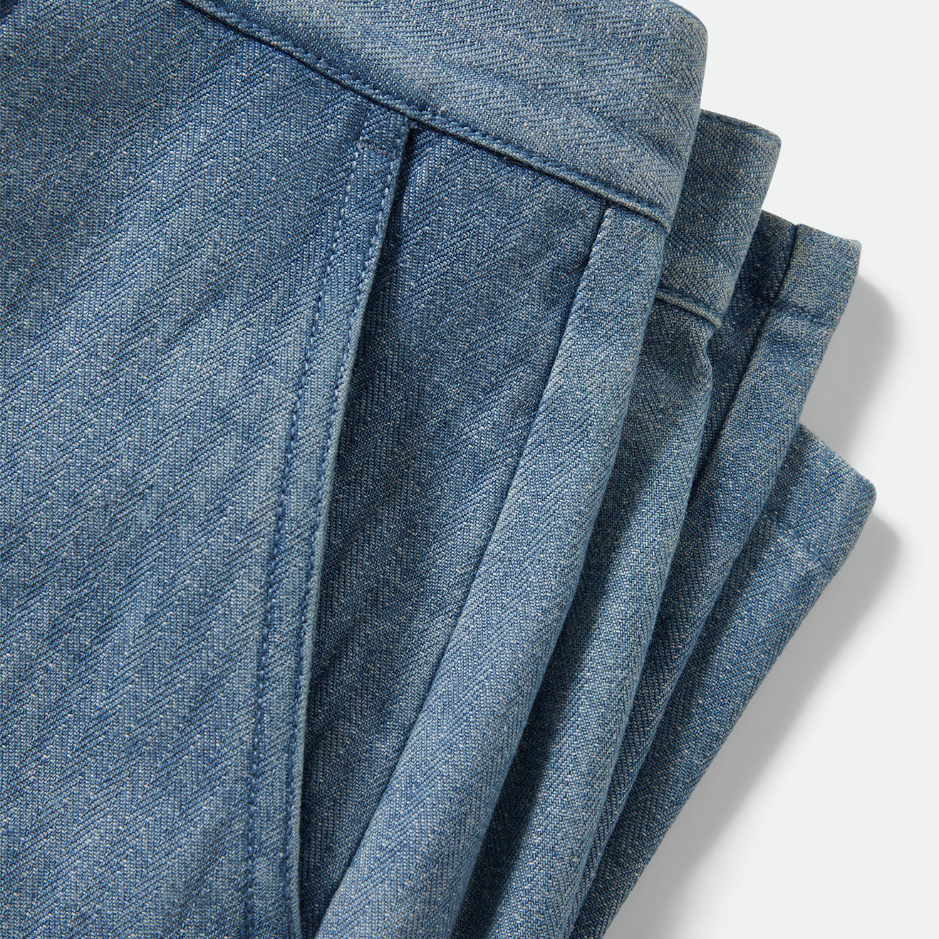 CHOICE CHINO BAGGY SHORT - LIGHT WASH DENIM HERRINGBONE