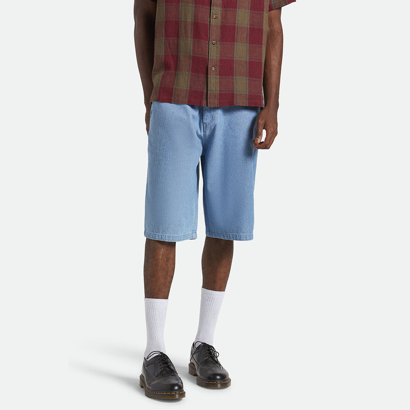 CHOICE CHINO BAGGY SHORT - LIGHT WASH DENIM HERRINGBONE