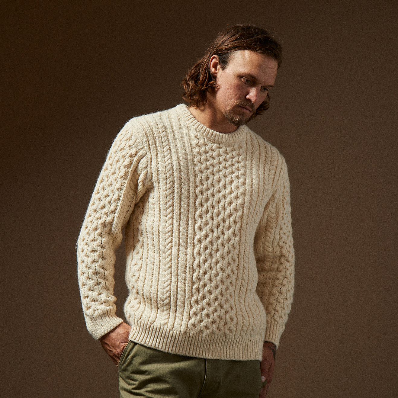 CLASSIC FISHERMAN'S SWEATER-OATMEAL