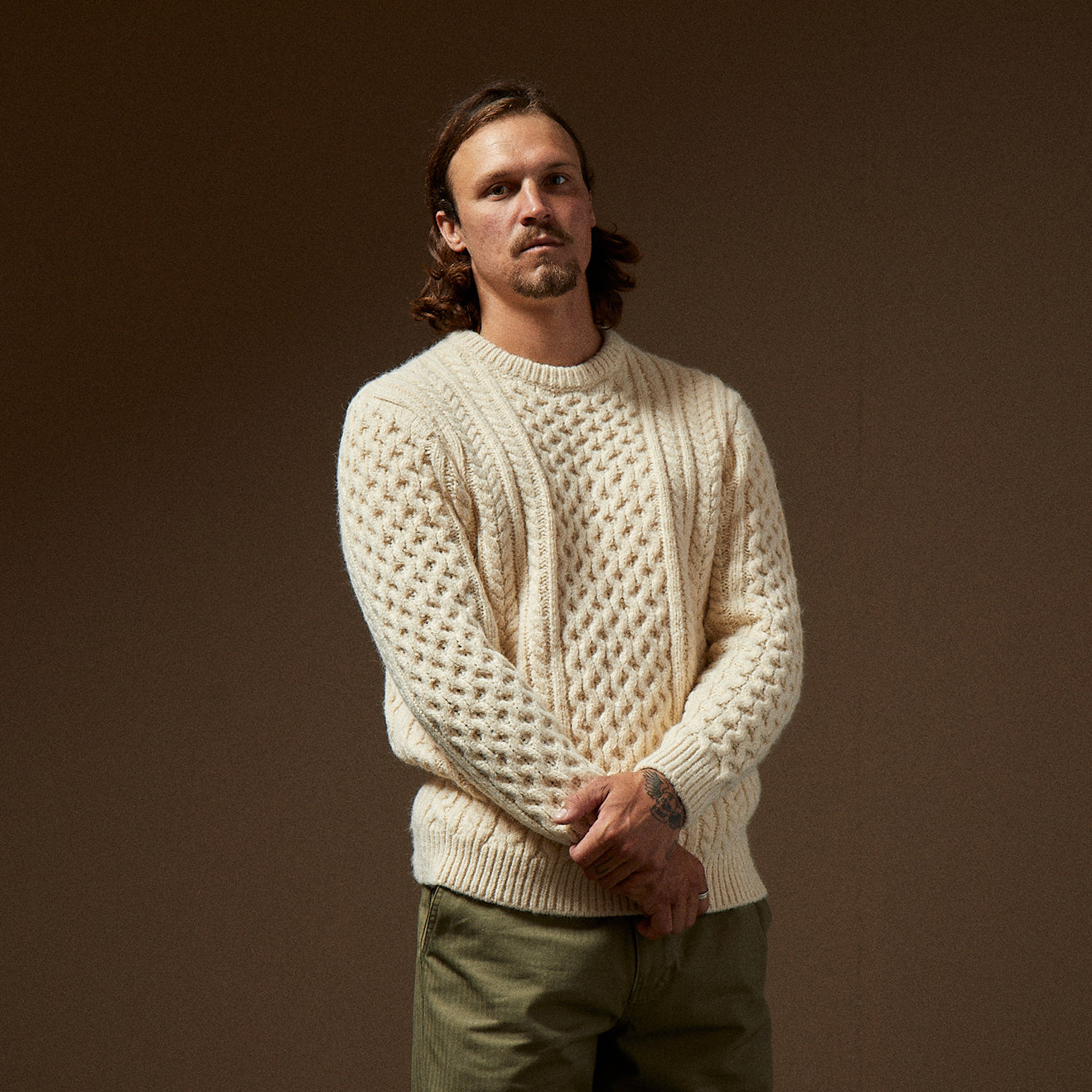 CLASSIC FISHERMAN'S SWEATER-OATMEAL