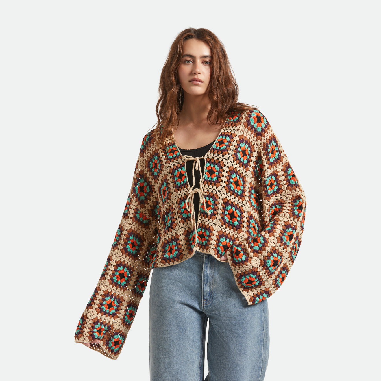 CROCHET KNIT KIMONO - MULTI COLOR