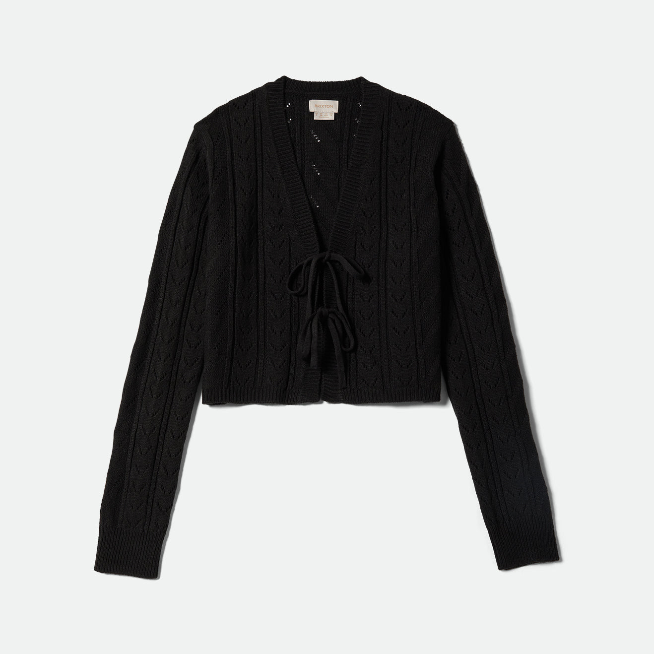CROPPED POINTELLE TIE CARDIGAN - BLACK