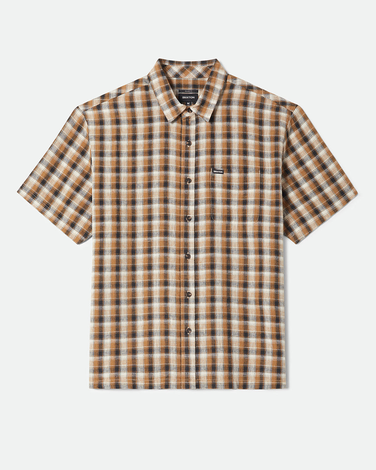CRU LINEN BLEND PLAID S/S WVN - BLACK/TOBACCO PLAID