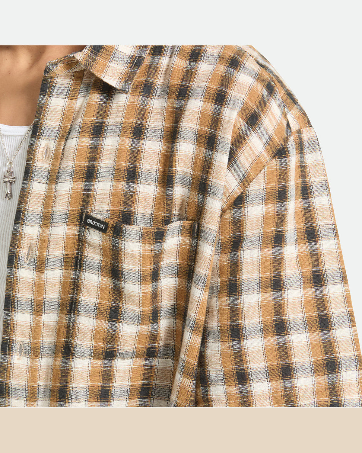 CRU LINEN BLEND PLAID S/S WVN - BLACK/TOBACCO PLAID
