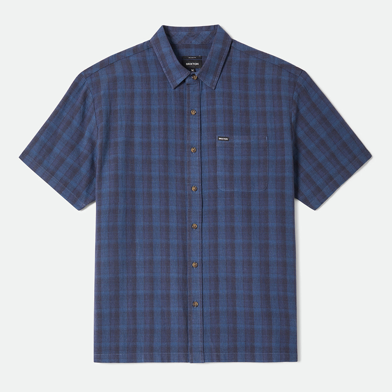 CRU LINEN BLEND PLAID S/S WVN - DARK BLUE/BLACK PLAID