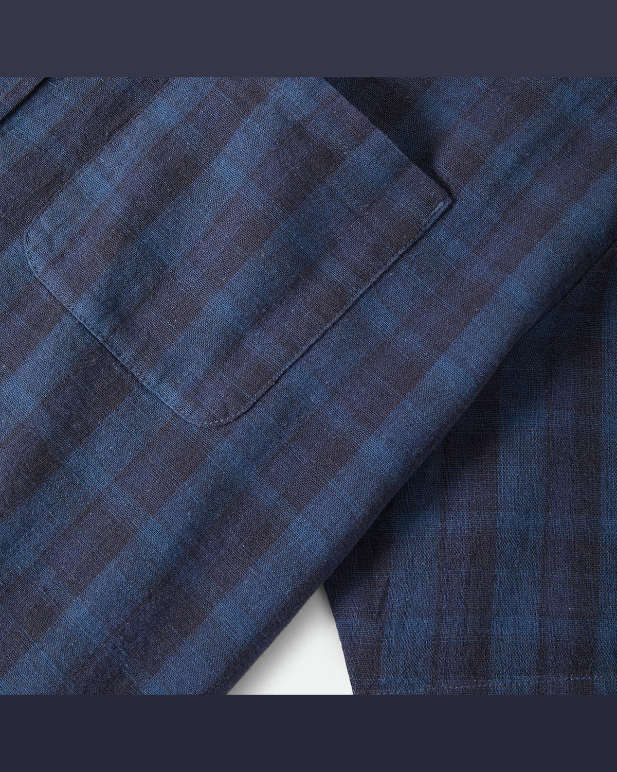 CRU LINEN BLEND PLAID S/S WVN - DARK BLUE/BLACK PLAID