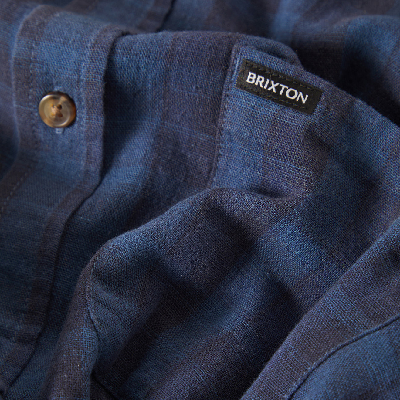CRU LINEN BLEND PLAID S/S WVN - DARK BLUE/BLACK PLAID
