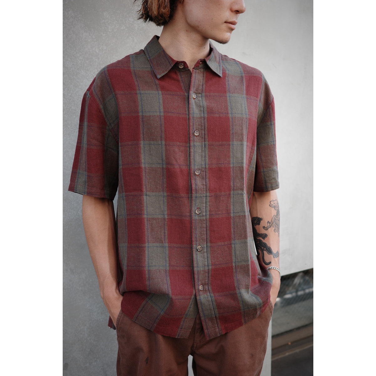 CRU LINEN BLEND S/S WVN - OLIVE SURPLUS/PORT