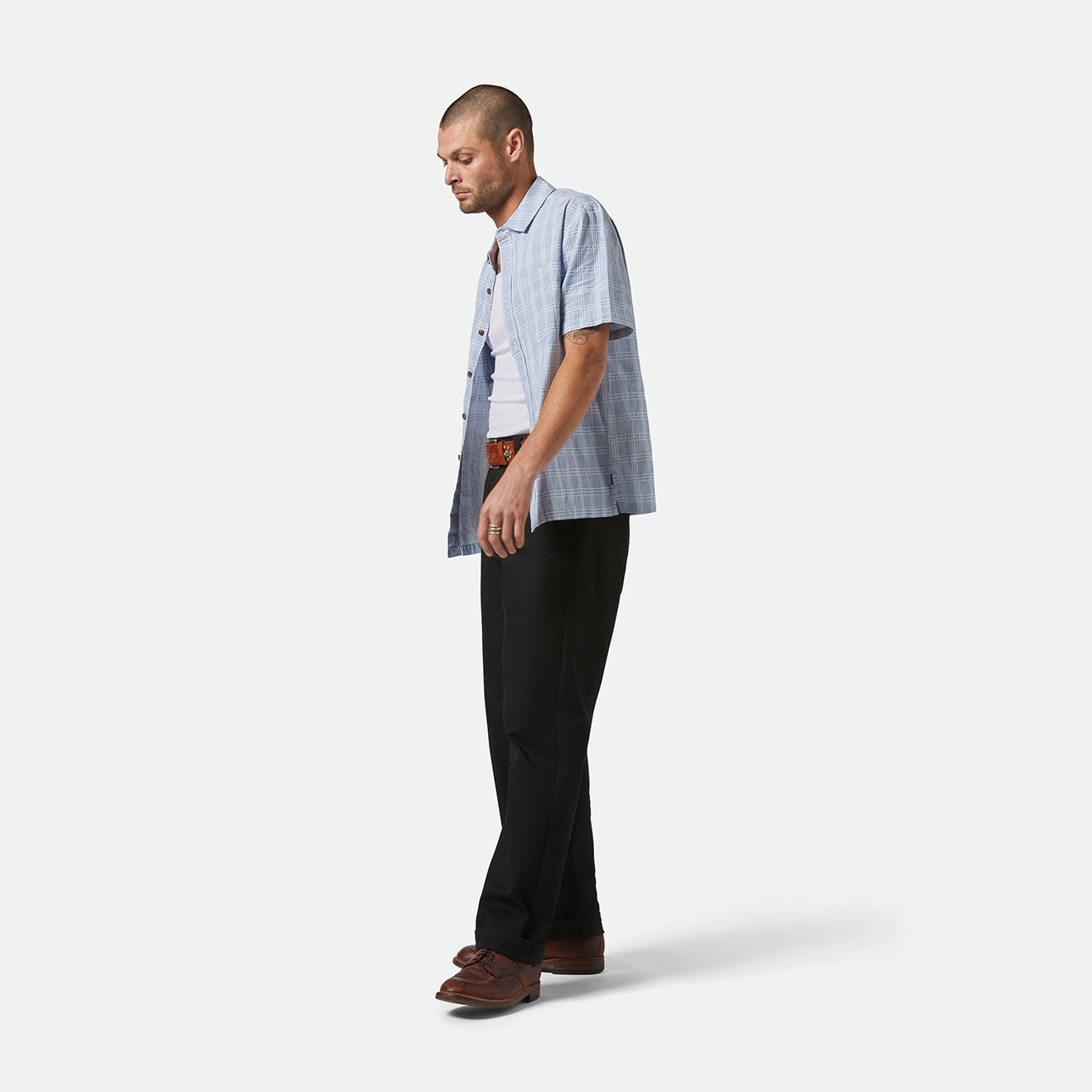 CRU OXFORD PLAID S/S WVN-LIGHT BLUE/WHITE PLAID