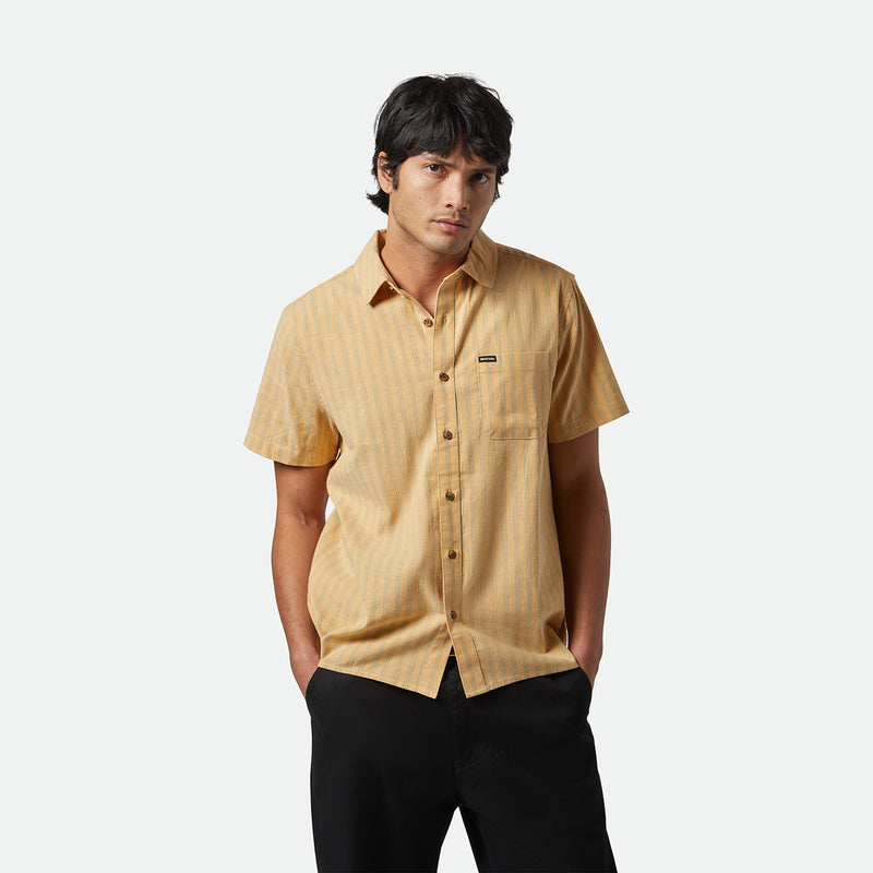 CRU OXFORD STRIPE S/S WVN - CURRY/IVY GREEN STRIPE