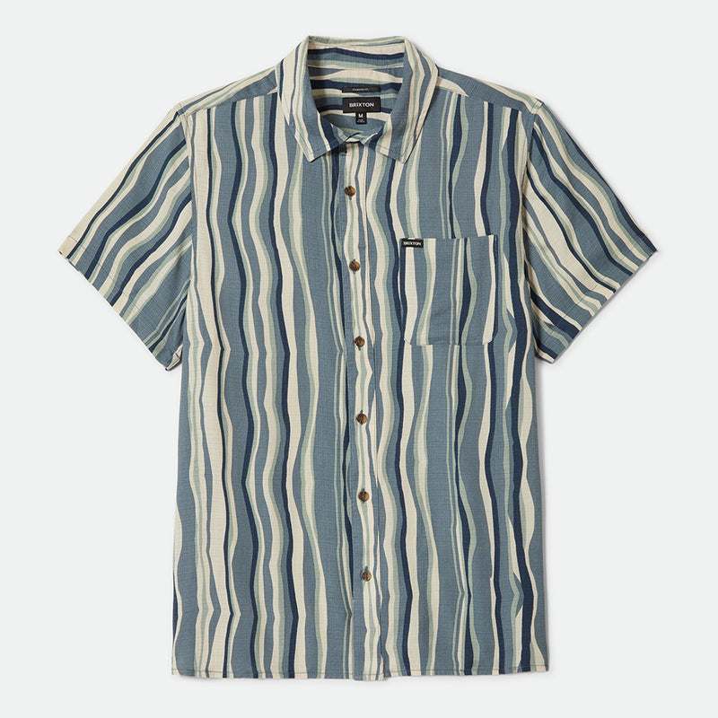 CRU SLUB S/S WVN-BASALT BLUE/PAINTERLY STRIPE