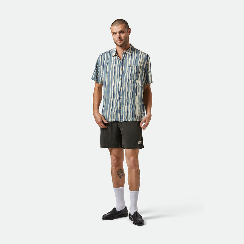 CRU SLUB S/S WVN-BASALT BLUE/PAINTERLY STRIPE