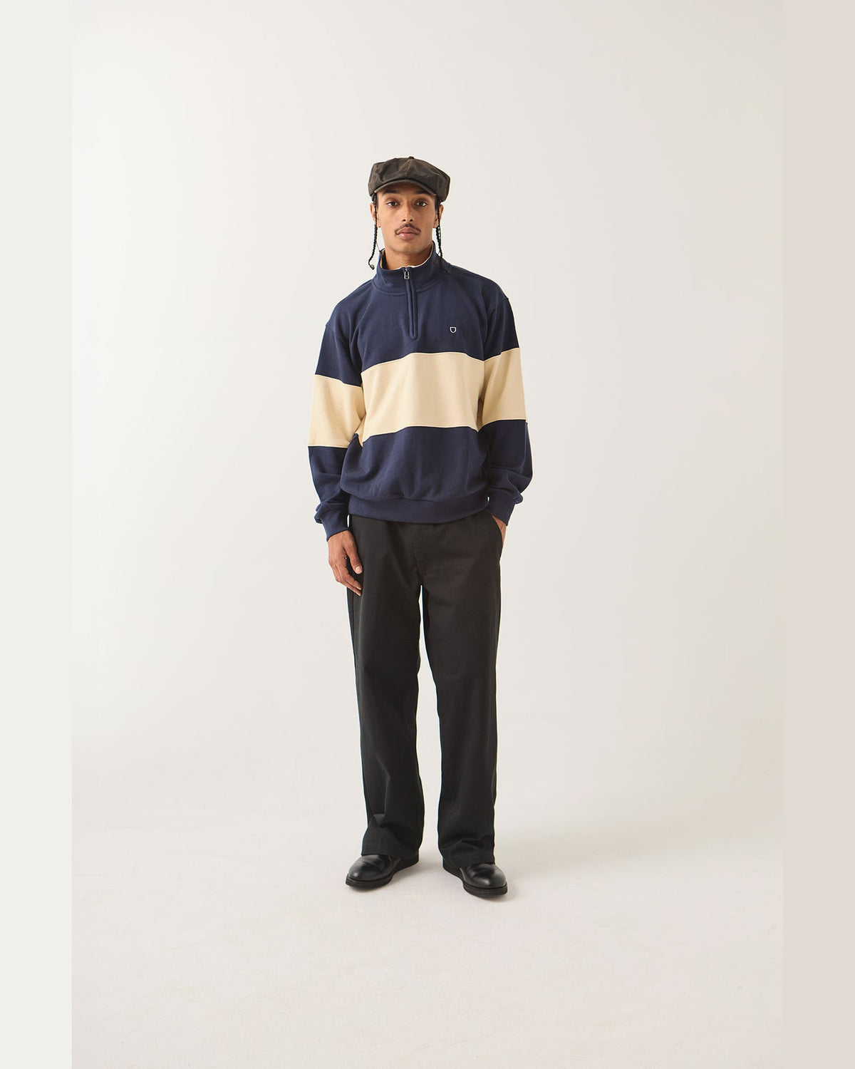 DANVILLE QUARTER ZIP FLEECE - NAVY/WHITECAP
