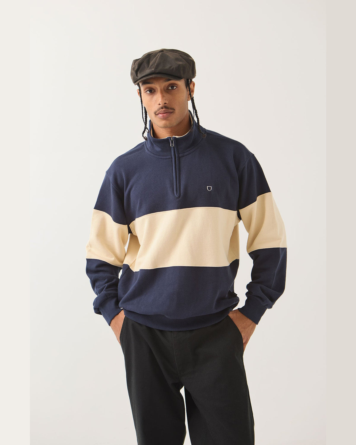 DANVILLE QUARTER ZIP FLEECE - NAVY/WHITECAP
