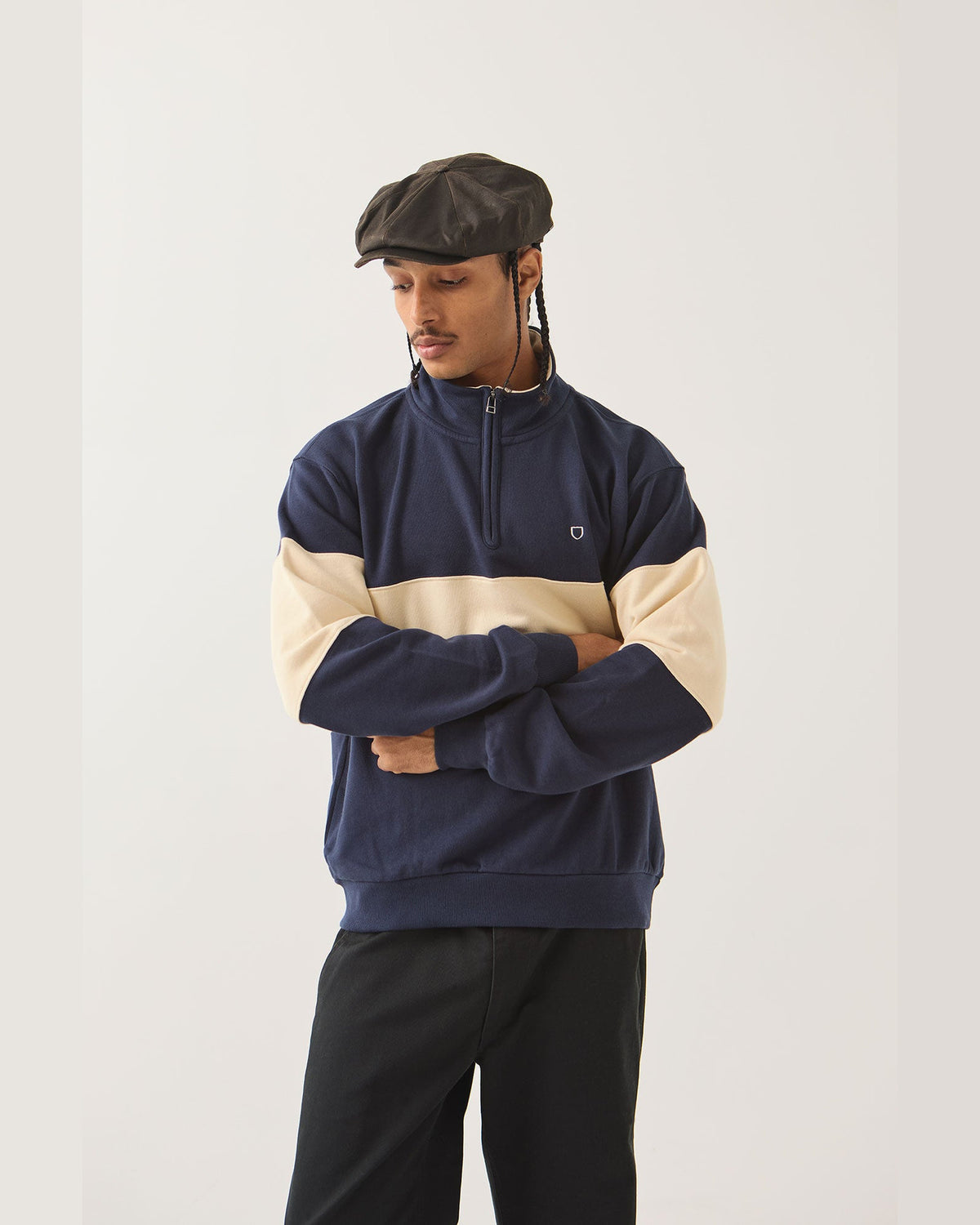 DANVILLE QUARTER ZIP FLEECE - NAVY/WHITECAP