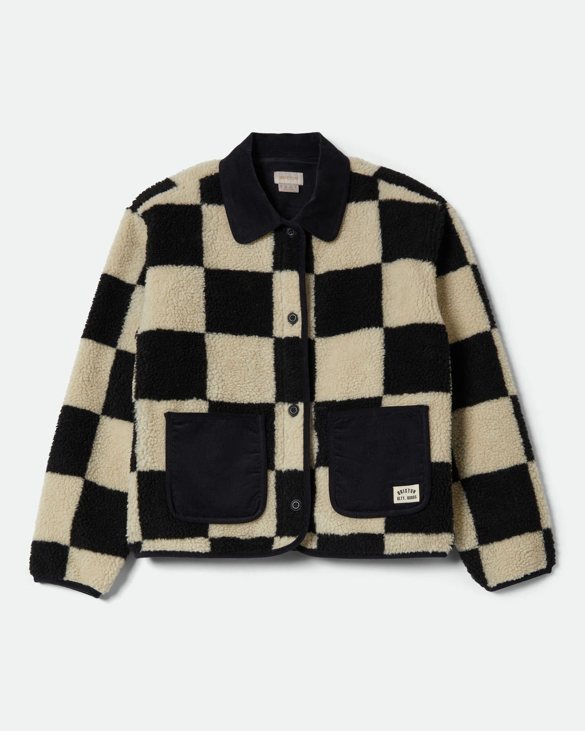 DELILAH SHERPA JACKET - BLACK/NATURAL FINISH LINE CHEC