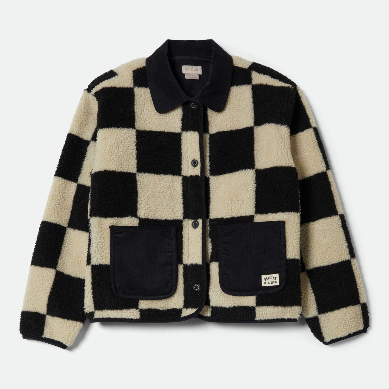 DELILAH SHERPA JACKET - BLACK/NATURAL FINISH LINE CHEC