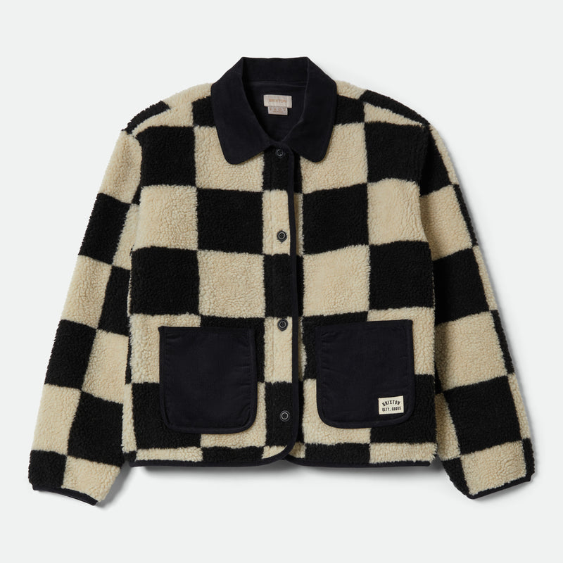 DELILAH SHERPA JACKET - BLACK/NATURAL FINISH LINE CHEC