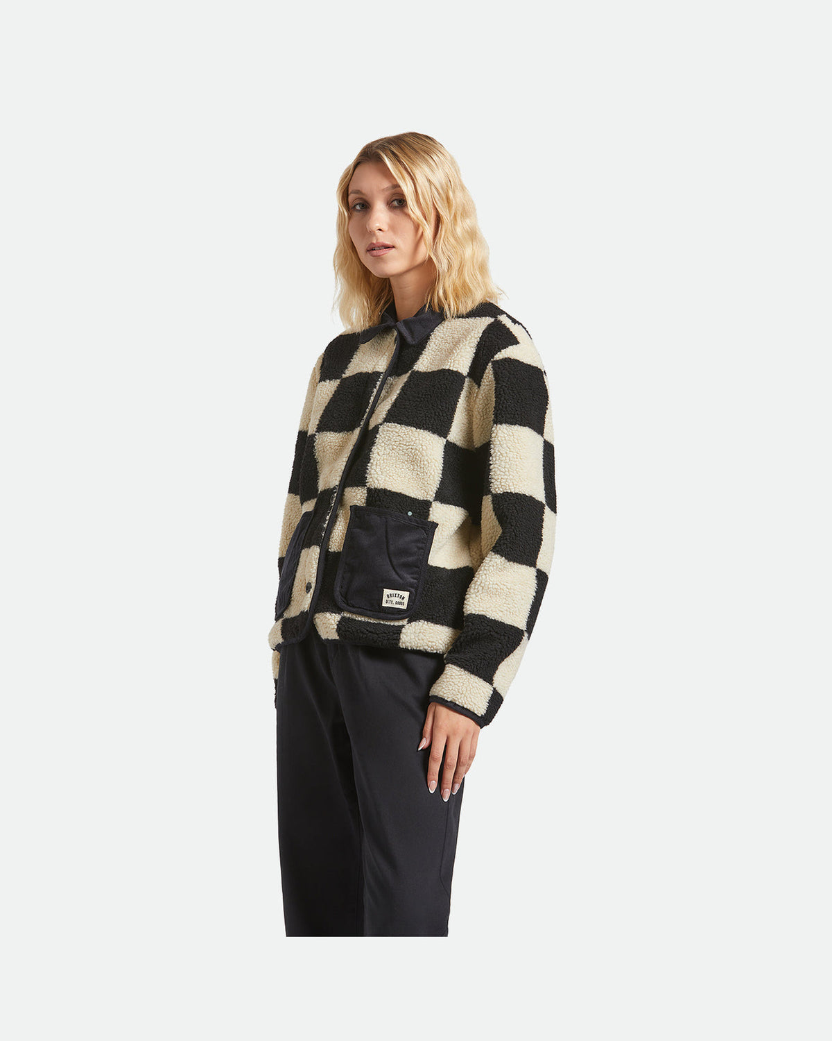 DELILAH SHERPA JACKET - BLACK/NATURAL FINISH LINE CHEC
