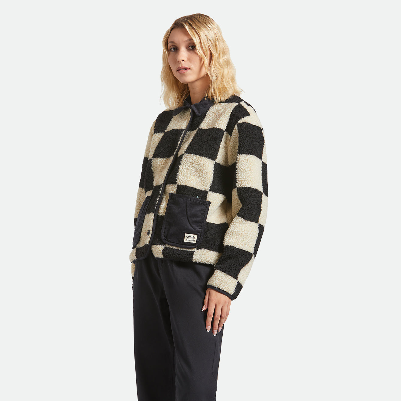 DELILAH SHERPA JACKET - BLACK/NATURAL FINISH LINE CHEC