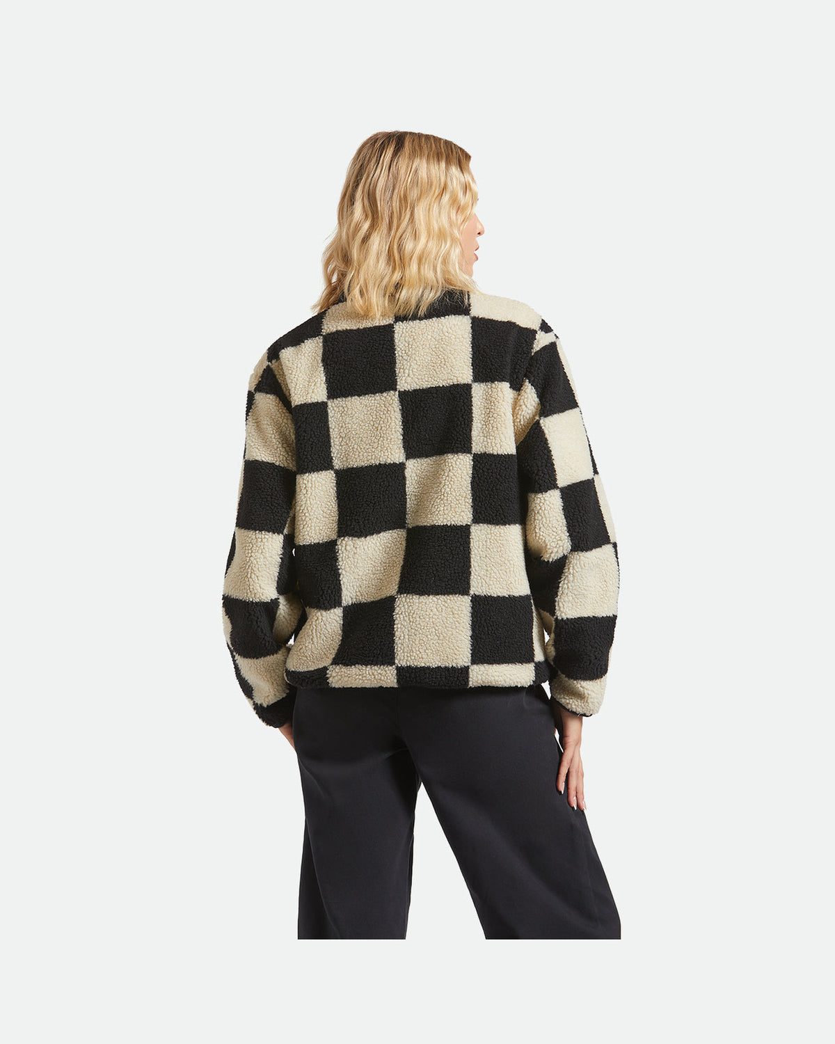 DELILAH SHERPA JACKET - BLACK/NATURAL FINISH LINE CHEC