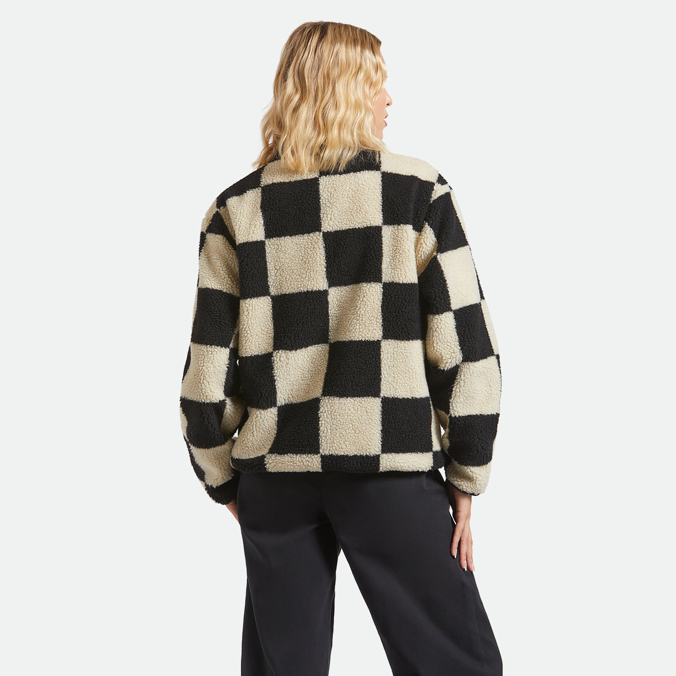 DELILAH SHERPA JACKET - BLACK/NATURAL FINISH LINE CHEC