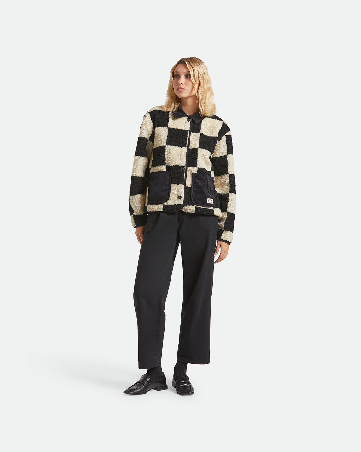 DELILAH SHERPA JACKET - BLACK/NATURAL FINISH LINE CHEC