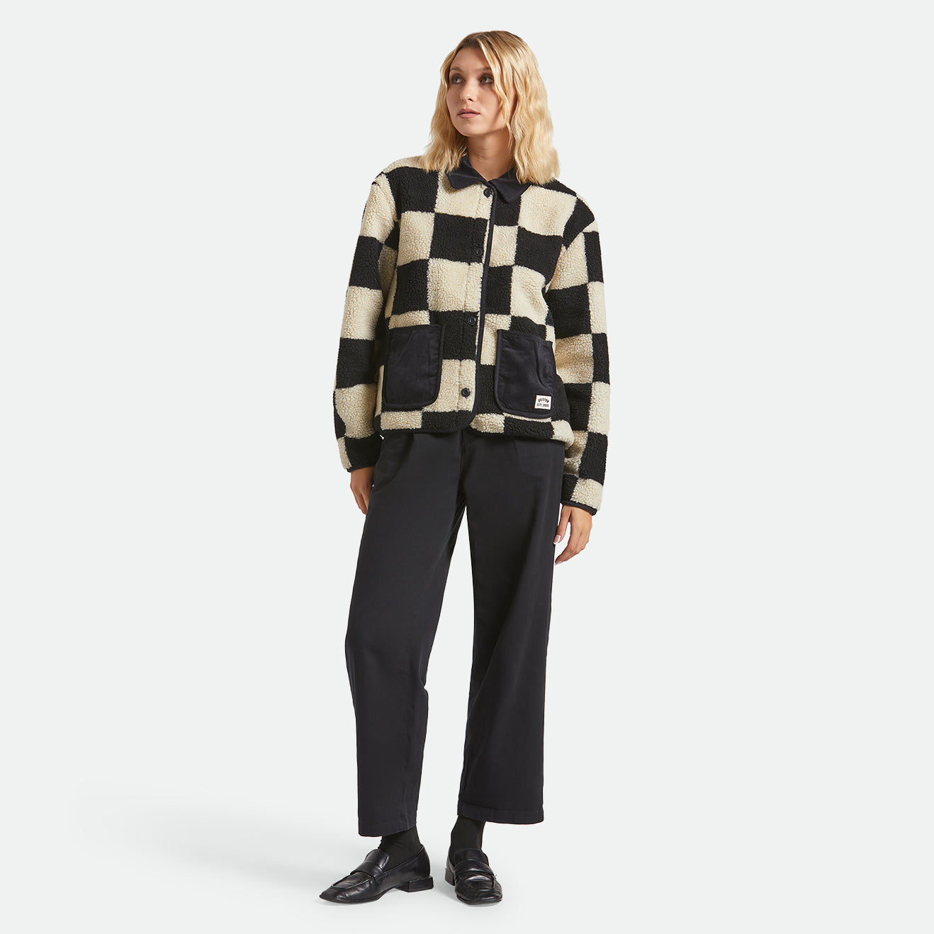 DELILAH SHERPA JACKET - BLACK/NATURAL FINISH LINE CHEC