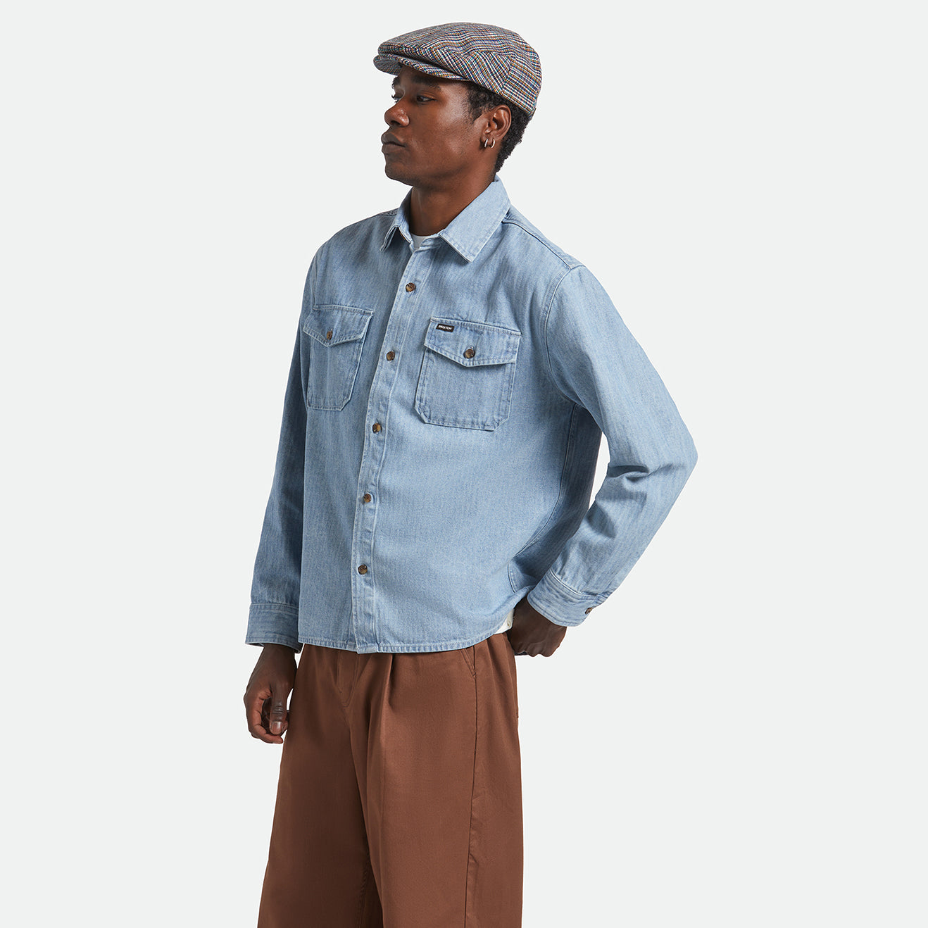 HERRINGBONE LW RELAXED OVERSHIRT - LIGHT WASH DENIM HERRINGBONE