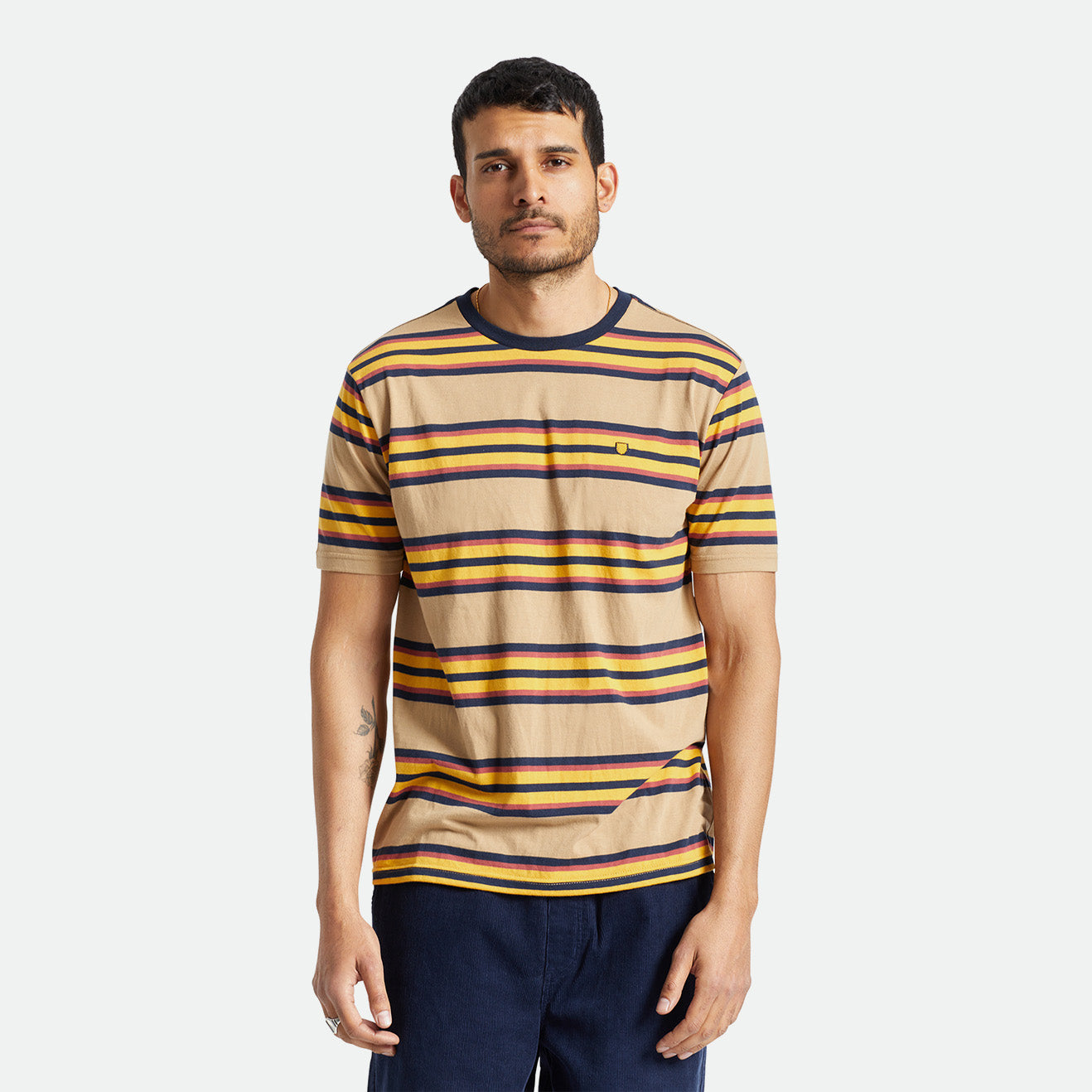 HILT SHIELD S/S KNIT-TAN/GOLDEN GLOW/NAVY
