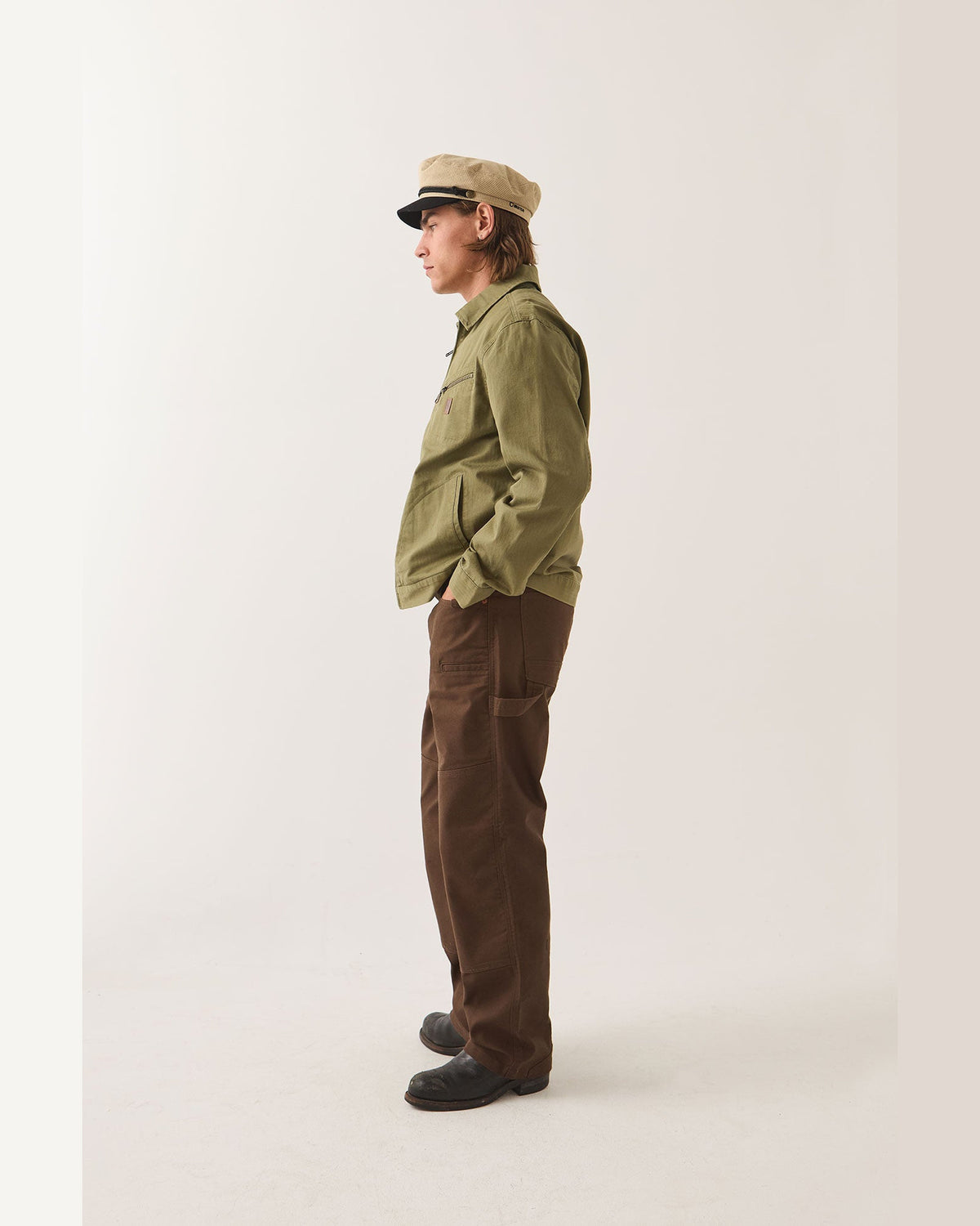 MECHANIC GARAGE ZIP JKT - OLIVE SURPLUS HERRINGBONE