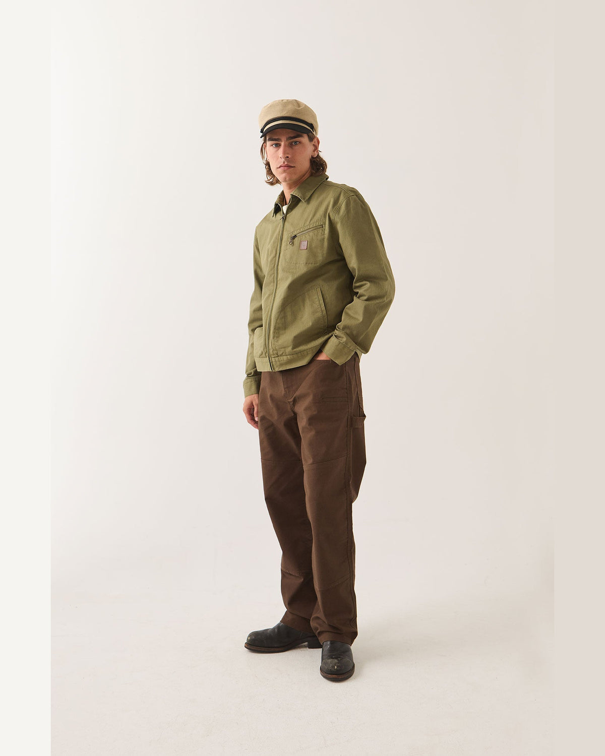 MECHANIC GARAGE ZIP JKT - OLIVE SURPLUS HERRINGBONE