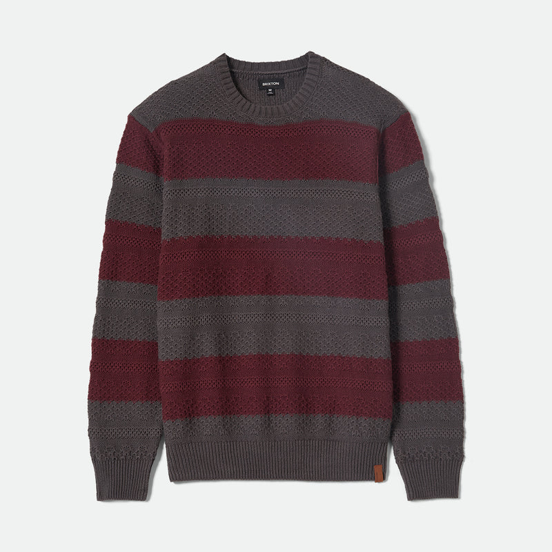 MIDNIGHT CREW SWEATER - BLACK/PORT STRIPE