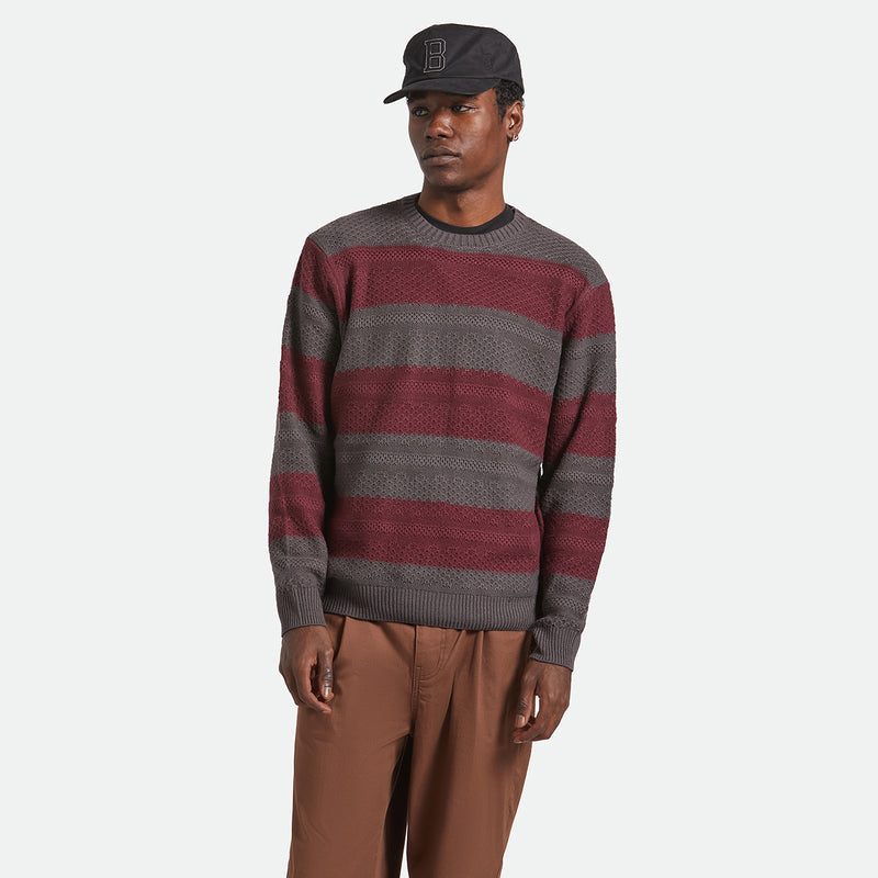 MIDNIGHT CREW SWEATER - BLACK/PORT STRIPE