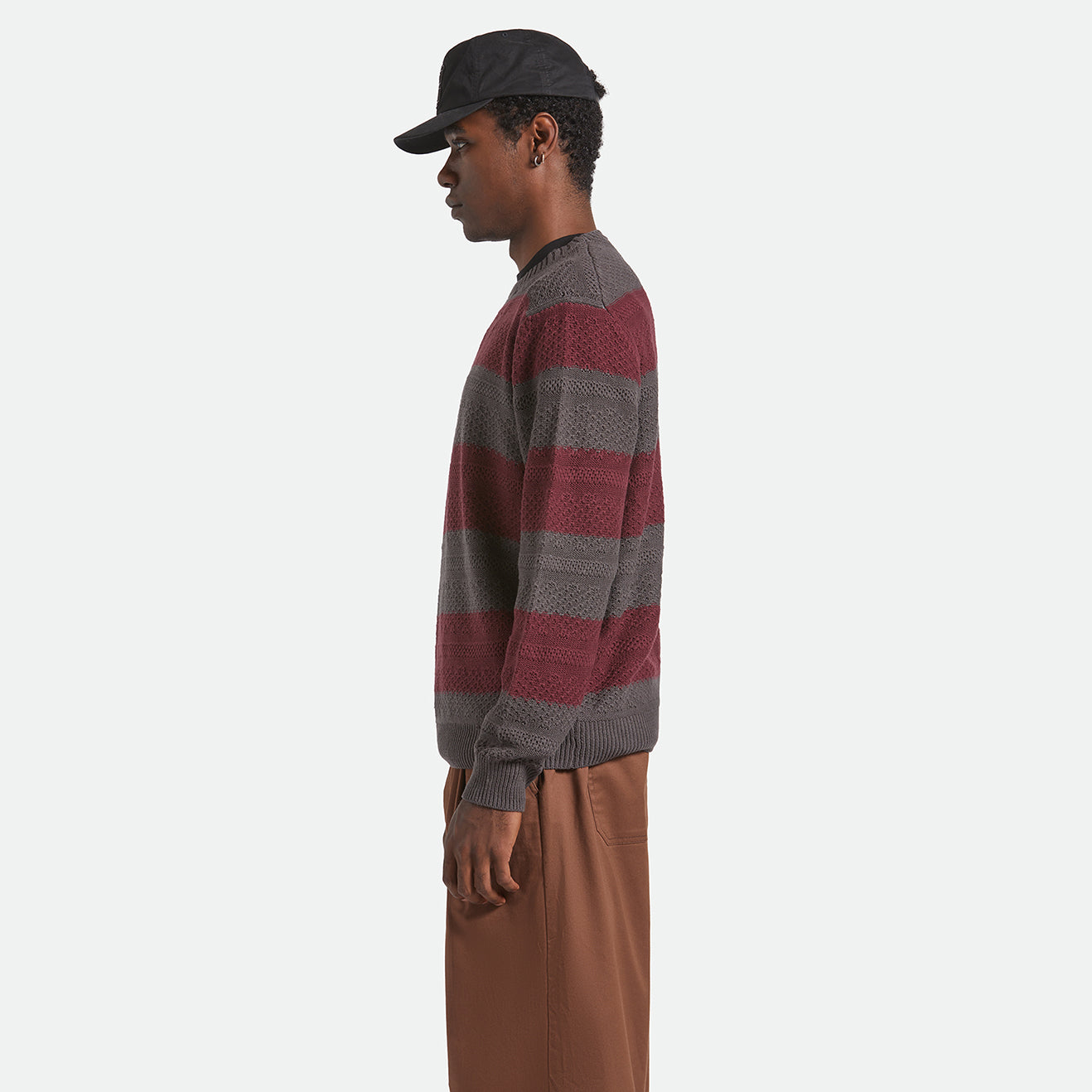 MIDNIGHT CREW SWEATER - BLACK/PORT STRIPE