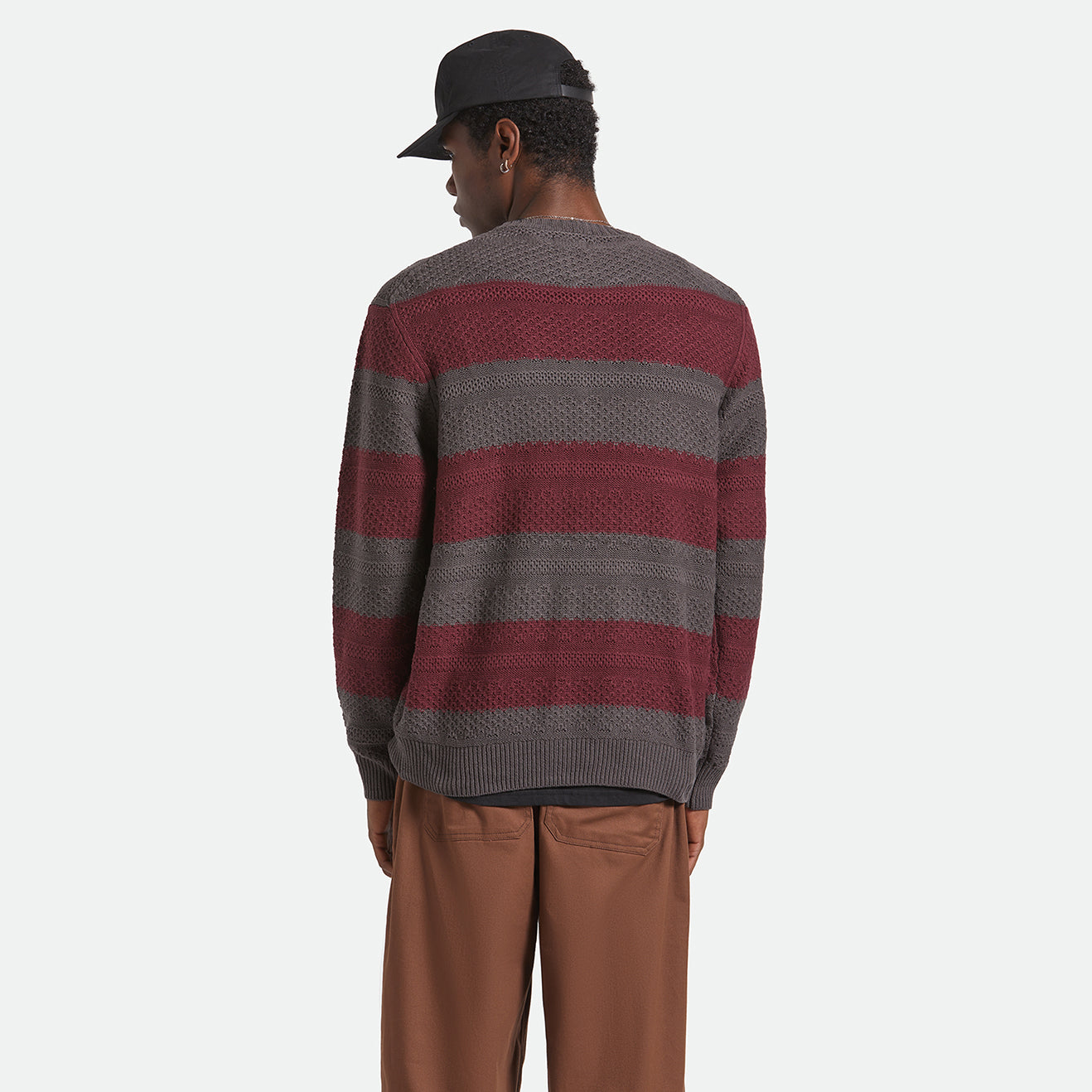 MIDNIGHT CREW SWEATER - BLACK/PORT STRIPE
