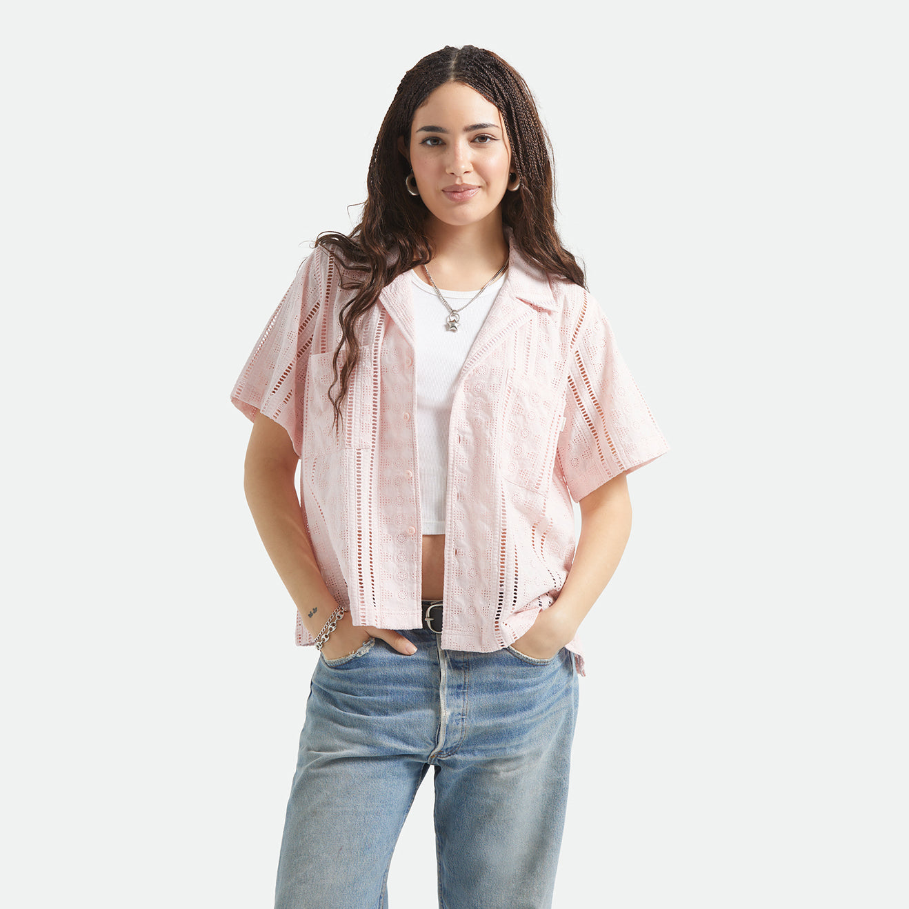 PARADISE LOUNGE S/S WOVEN - CHALK PINK