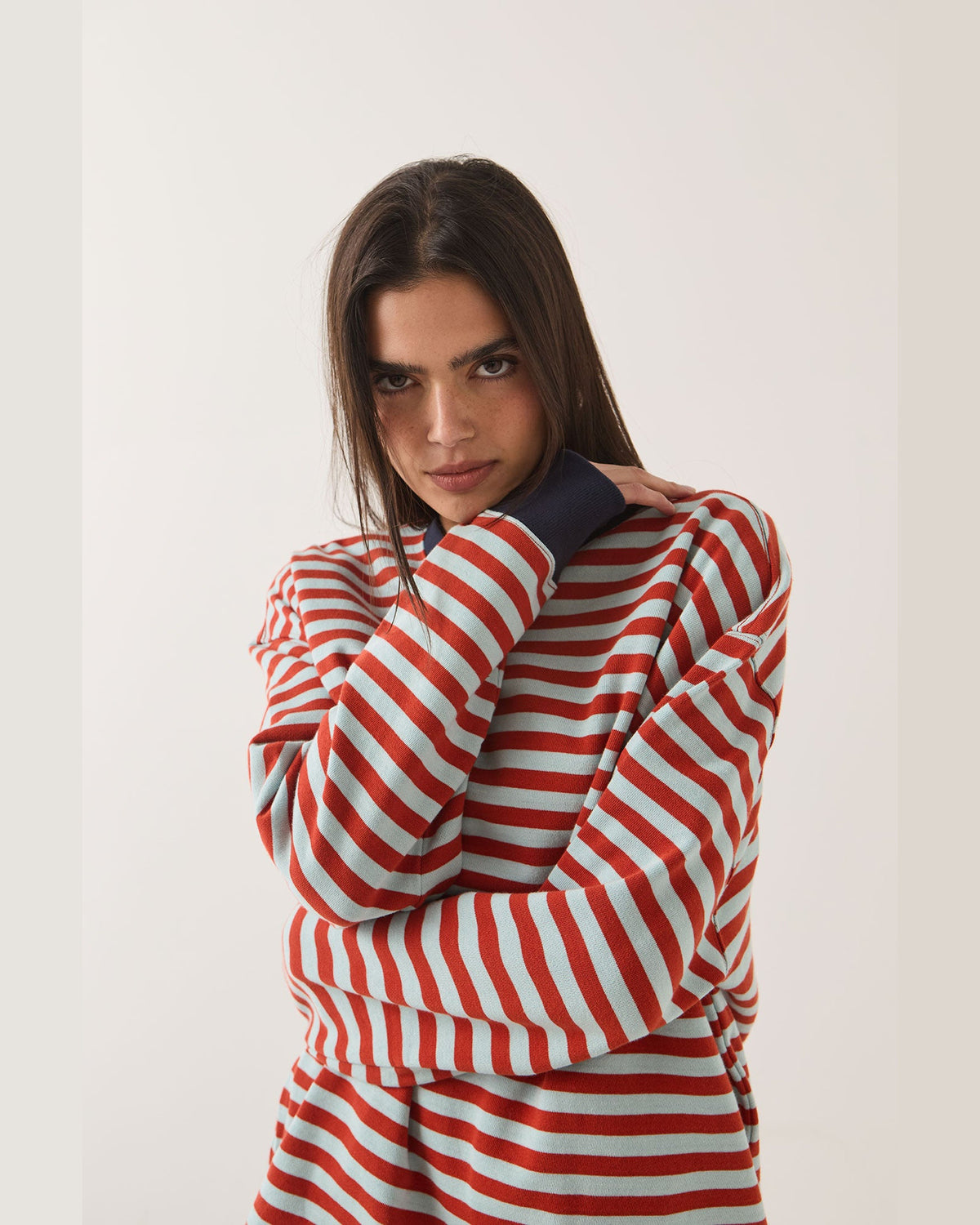 RETRO LONG SLEEVE CREW - SEA GRASS/RUST