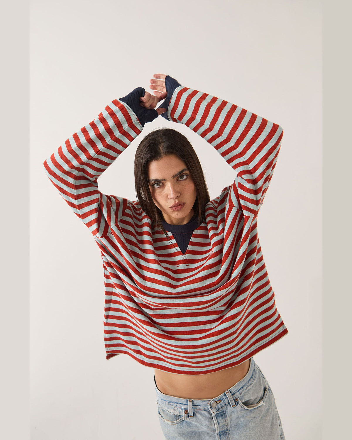 RETRO LONG SLEEVE CREW - SEA GRASS/RUST