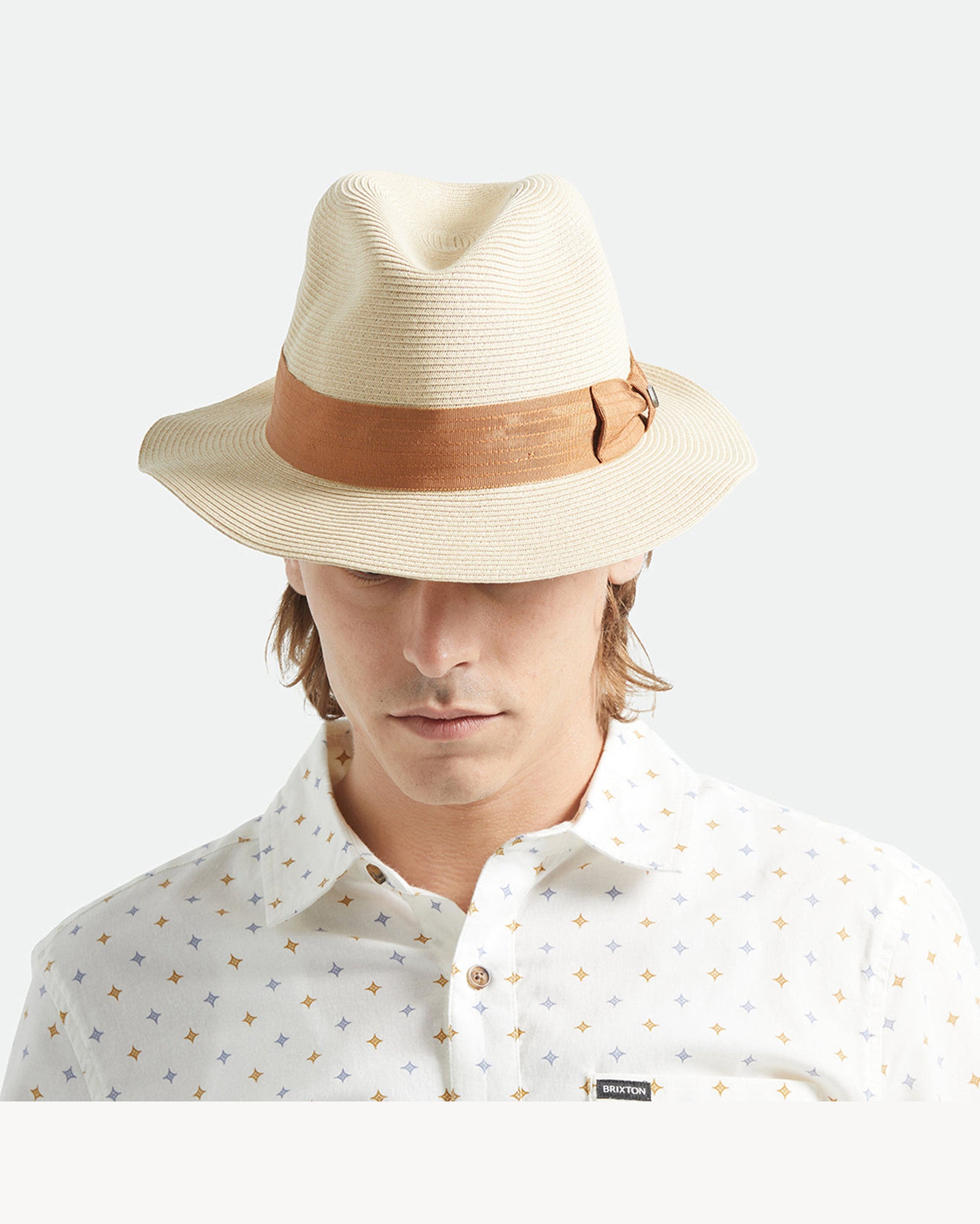 Brixton 【新品未使用】ストローハット　Mサイズ ROMA STRAW PACKABLE FEDORA - NATURAL/BRONZE