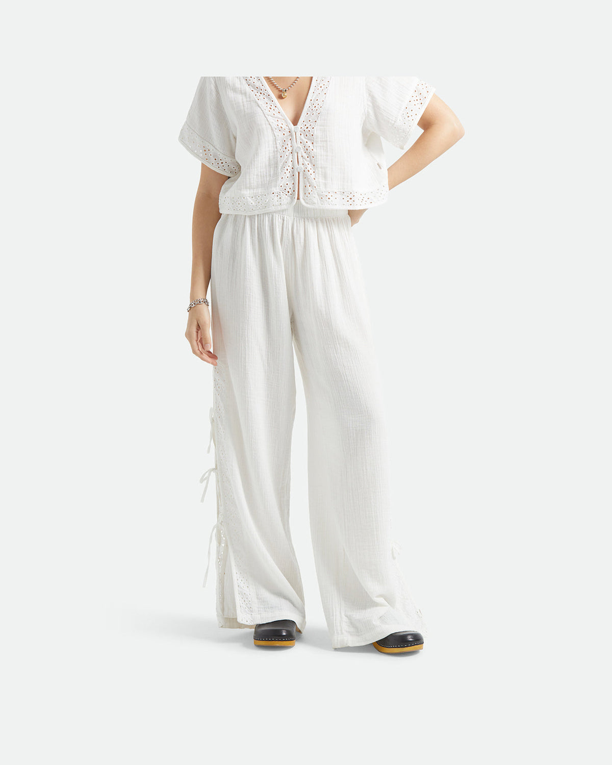 SEASIDE EYELET WIDE LEG PANT - OFF WHITE EYELET